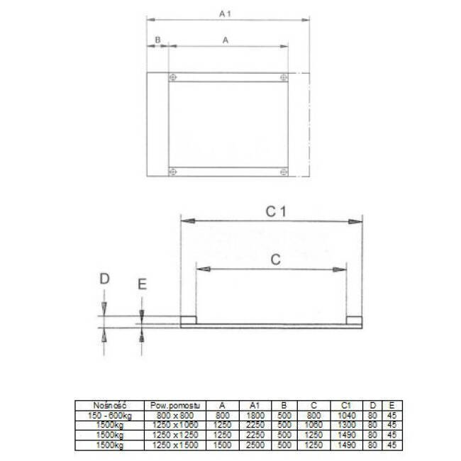 KPZ 2DN 1500 kg / 1250 x 1500 mm - waga najazdowa - 2DN01215150E